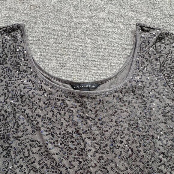 Banana‎ Republic Top Womens Small Black Sequins Dark Fairy Boho Sparkle Glitter - Picture 2 of 14